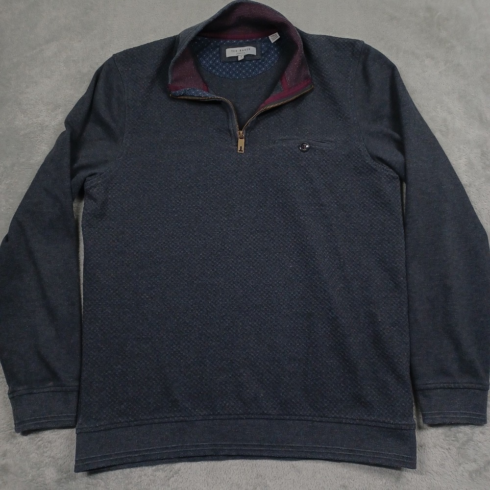 Ted Baker‎ Sweater Mens 4 Gray 1/4 Zip Pullover Preppy Pocket Casual